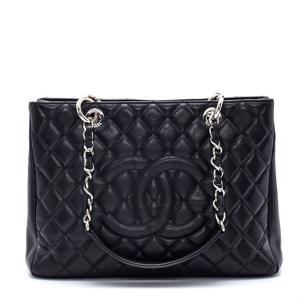 Chanel - Black / Silver Quilted Caviar Leather Grande Shopping Bag